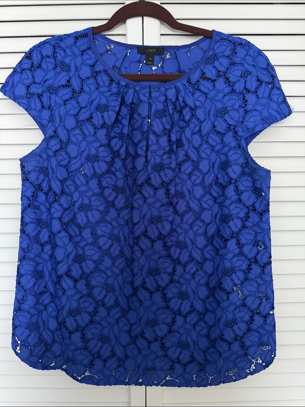 J. Crew Cobalt Blue Floral Lace Cap-Sleeve Blouse